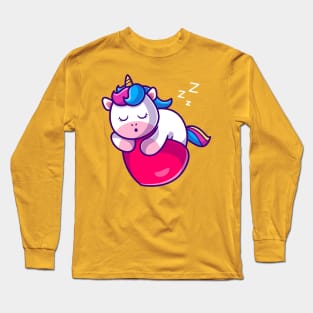 Cute Unicorn Sleeping On Heart Love Cartoon Long Sleeve T-Shirt